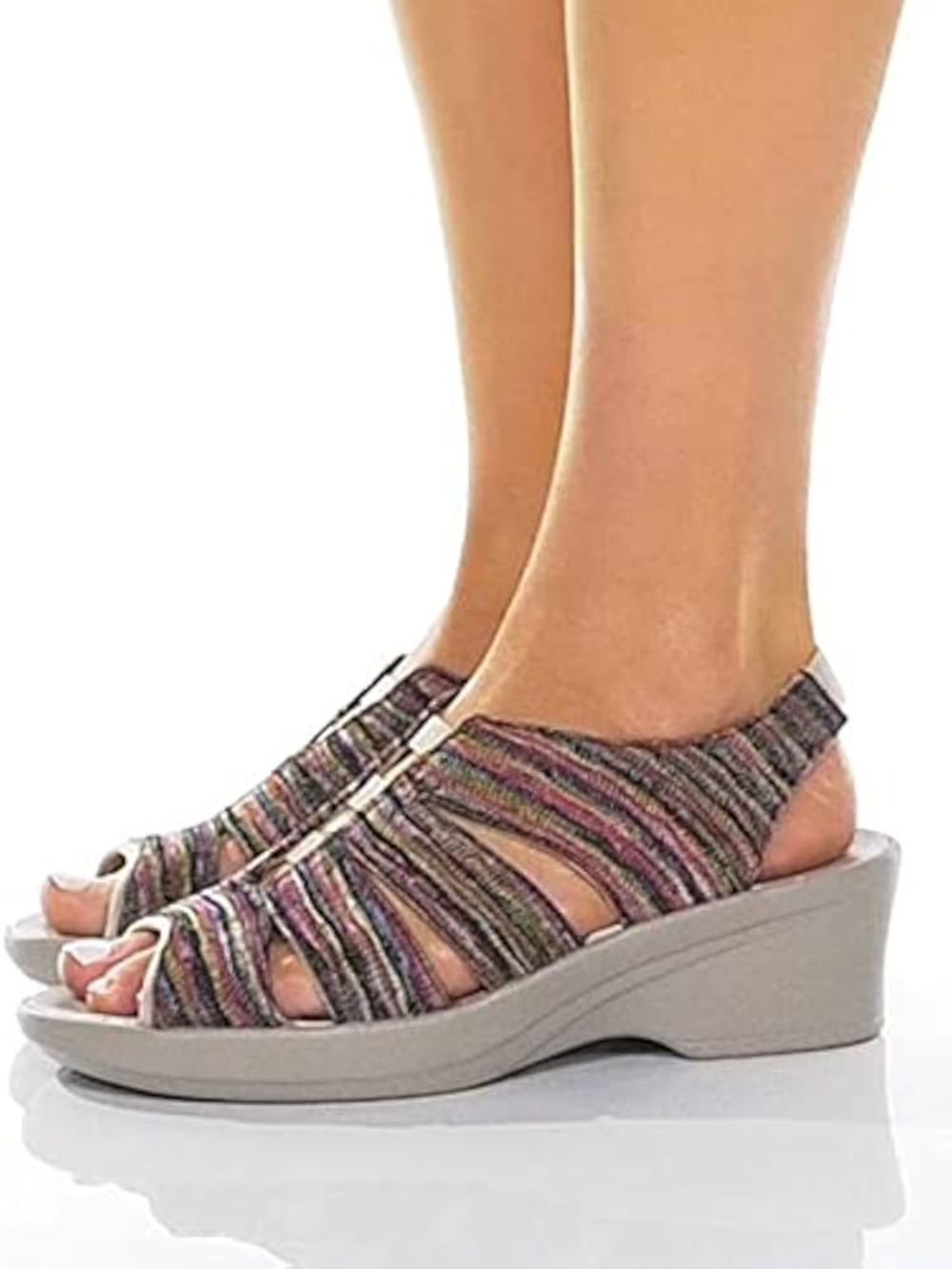 BZEES Womens Knit Slingback arch support cushion Sandals slip on Wedge Slingback - Picture 2 of 10